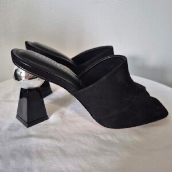 Shoes - Black Sculptural Heel Mule - Women's Slip-On Shoe